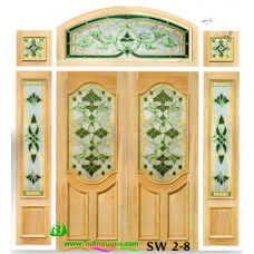 ประตูกระจกนิรภัยไม้สัก รหัส SW 2-8